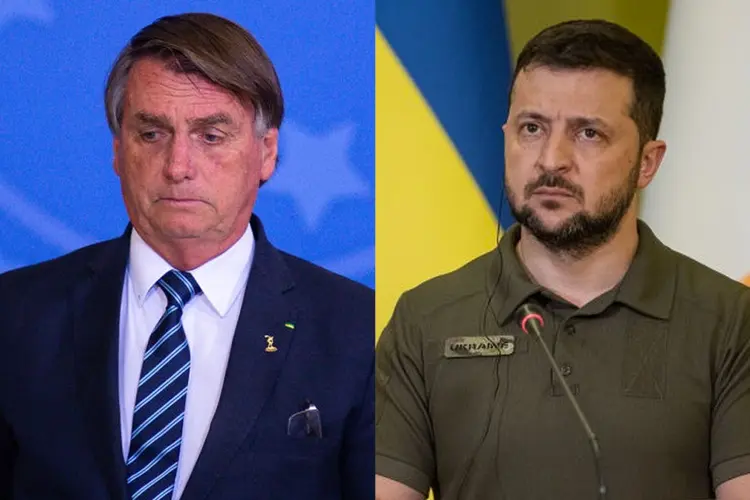 Líderes em desacordo: Zelenski e Bolsonaro conversaram por telefone na terça-feira, 19 (Fotos/Getty Images)