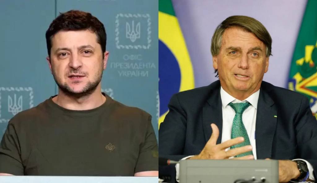 Bolsonaro e Zelensky: Embora o Brasil tenha endossado moções de repúdio à Rússia pela invasão à Ucrânia, Bolsonaro preferiu adotar posição de "neutralidade" no conflito (Montagem AFP e Alan Santos/PR/AFP)