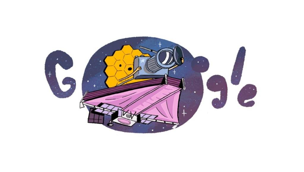 Doodle do telescópio especial James Webb, feito como homenagem pelo Google (Google/Reprodução)