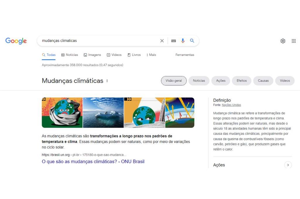 Reprodução da página do Google com informações oficiais sobre clima (google/Reprodução)