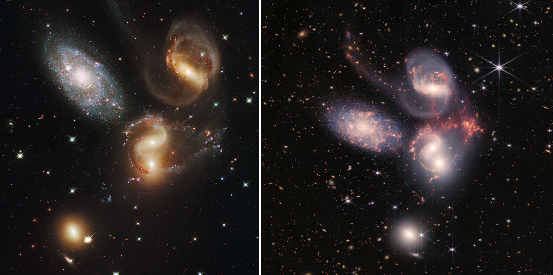 Hubble à esquerda e James Webb à direita