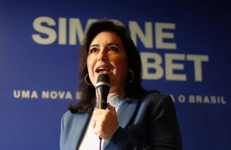 Brazilian presidential pre-candidate, senator Simone Tebet, of the Brazilian Democratic Movement (MDB) party, speaks during a press conference in Brasilia, on May 25, 2022. (Photo by Sergio LIMA / AFP) (Photo by SERGIO LIMA/AFP via Getty Images) (SERGIO LIMA/AFP)