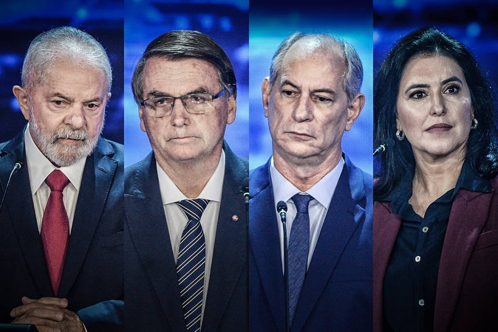 Lula, Bolsonaro, Ciro e Tebet: os quatro mais bem posicionados nas pesquisas eleitorais. (Renato Pizzutto/Band/Divulgação)