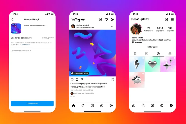 Meta destacou que não há cobrança de taxa para a publicação ou compartilhamento dos NFTs em redes sociais (Instagram/Divulgação)
