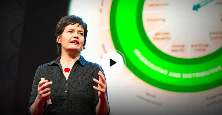 Como seria uma economia sustentável e universalmente benéfica? "Como um donut", diz a economista Kate Raworth, de Oxford. Em sua palestra, ela explica como criar economias regenerativas que funcionem dentro dos limites ecológicos do planeta (TED TALK/Divulgação)