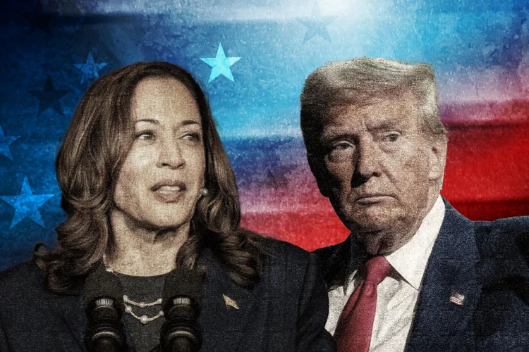 Montagem com os candidatos Kamala Harris e Donald Trump (Arte Exame/AFP)