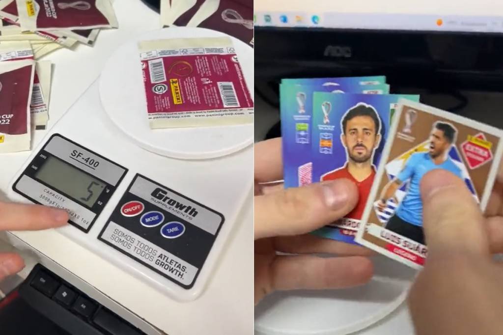 Figurinhas: brasileiros pesam pacotes para encontrar cards raros (Captura de tela/Reprodução)