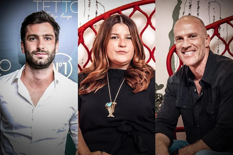 Marco Bordon, do Grupo PHD, Ju Ferraz e Marcio Esher, da Holding Clube, sócios do Torcida Nº1: expectativa positiva depois de um tombo na pandemia (Montagem Júlio Gomes/EXAME/Divulgação)