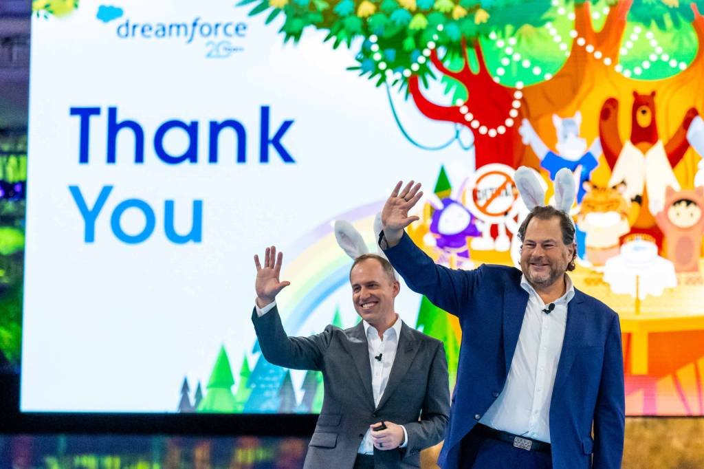 Bret Taylor e Marc Benioff, co-fundadores da Salesforce: posição privilegiada para investir energias na agenda ambiental (Divulgação/Divulgação)