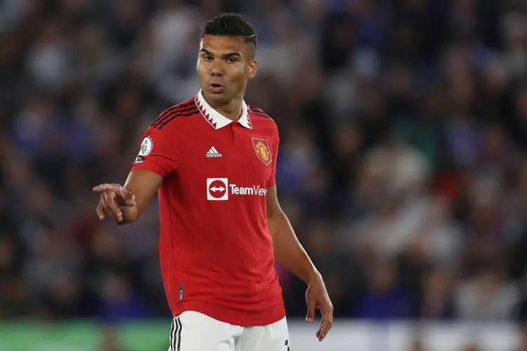 LEICESTER, ENGLAND - SEPTEMBER 01: Casemiro of Manchester United during the Premier League match between Leicester City and Manchester United at The King Power Stadium on September 1, 2022 in Leicester, United Kingdom. (Photo by James Williamson - AMA/Getty Images) (James Williamson/Getty Images)