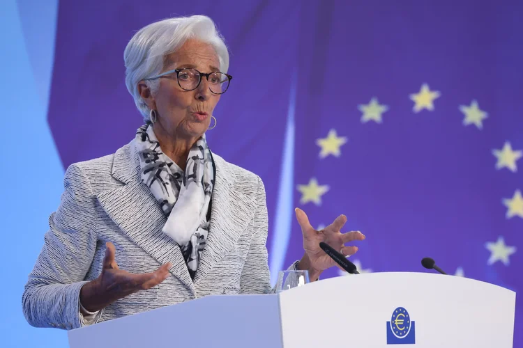 Christine Lagarde, president of the European Central Bank (ECB), during a news conference in Frankfurt, Germany, on Thursday, Sept. 8, 2022. The ECB hiked rates by 75 basis points and expects to tighten further as it raises inflation outlook to 2.3% rate in 2024. Photographer: Alex Kraus/Bloomberg via Getty Images (Alex Kraus/Getty Images)