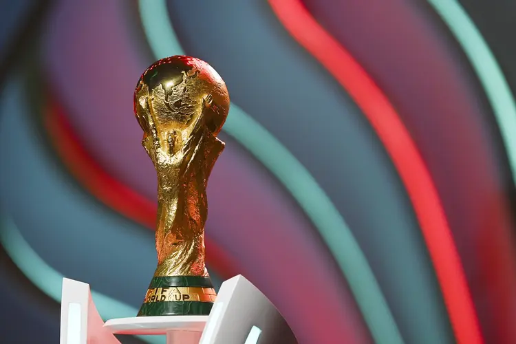 DOHA, QATAR - APRIL 01: The World Cup trophy is seen during rehearsal ahead of the FIFA World Cup Qatar 2022 Final Draw at Doha Exhibition Center on April 01, 2022 in Doha, Qatar. (Photo by Michael Regan - FIFA/FIFA via Getty Images) (Michael Regan - FIFA/FIFA/Getty Images)