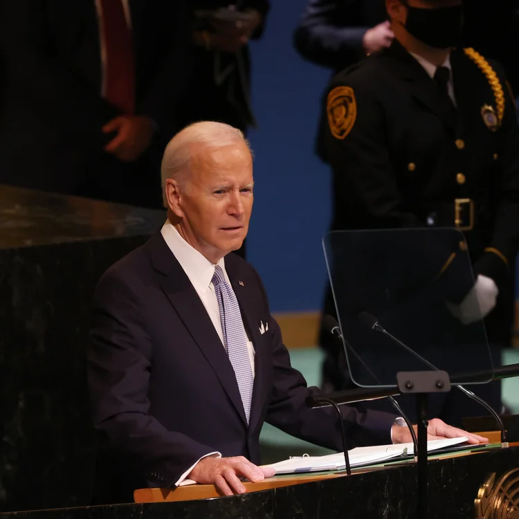 NEW YORK, NEW YORK - SEPTEMBER 21:  U.S. President Joe Biden speaks at the 77th session of the United Nations General Assembly (UNGA) at U.N. headquarters on September 21, 2022 in New York City. After two years of holding the session virtually or in a hybrid format, 157 heads of state and representatives of government are expected to attend the General Assembly in person. (Photo by Spencer Platt/Getty Images) (Spencer Platt/Getty Images)