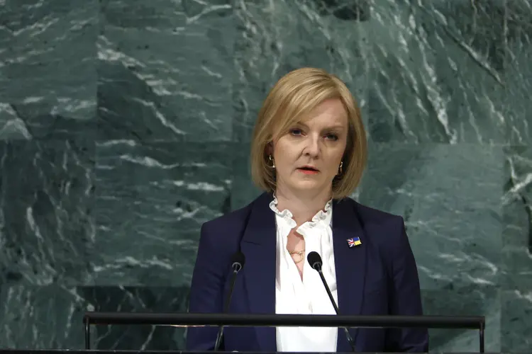 NEW YORK, NEW YORK - SEPTEMBER 21: British Prime Minister Liz Truss speaks during the 77th session of the United Nations General Assembly (UNGA) at U.N. headquarters on September 21, 2022 in New York City. This marks Truss first appearance at the U.N. since becoming Prime Minister. After two years of holding the session virtually or in a hybrid format, 157 heads of state and representatives of government are expected to attend the General Assembly in person and give remarks. (Photo by Anna Moneymaker/Getty Images) (Anna Moneymaker/Getty Images)