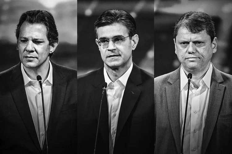 Haddad, Rodrigo e Tarcísio: o trio são os primeiros colocados na disputa ao governo de São Paulo. (Renato Pizzutto/Band/Divulgação)