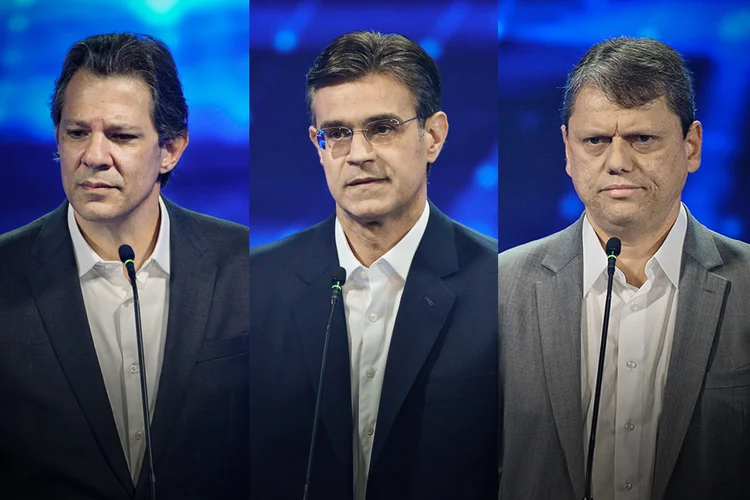 Haddad, Garcia, Tarcísio: vaga no segundo turno em SP é um dos destaques da apuração neste domingo, 2 (Renato Pizzutto/Band/Divulgação)