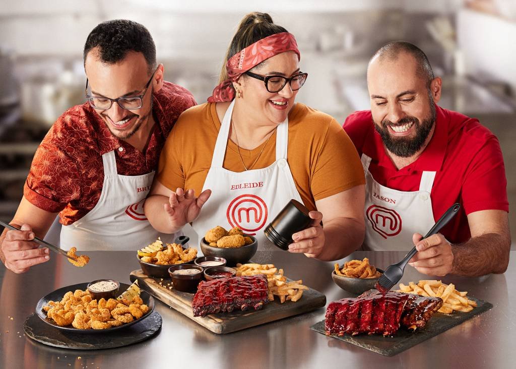 Edleide, Bruno e Jason, os criadores dos pratos da parceria MasterChef Brasil e Outback Steakhouse (Outback/Divulgação)