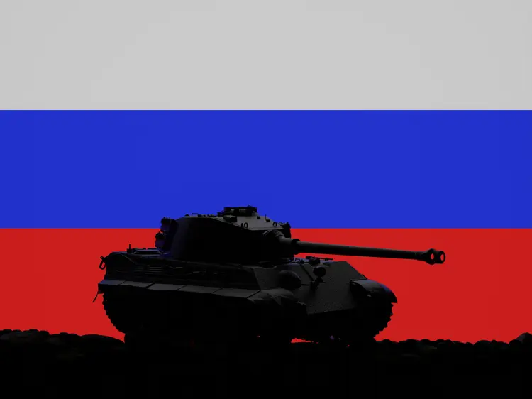 War military tank on Russian flag (Jasmin Merdan/Getty Images)