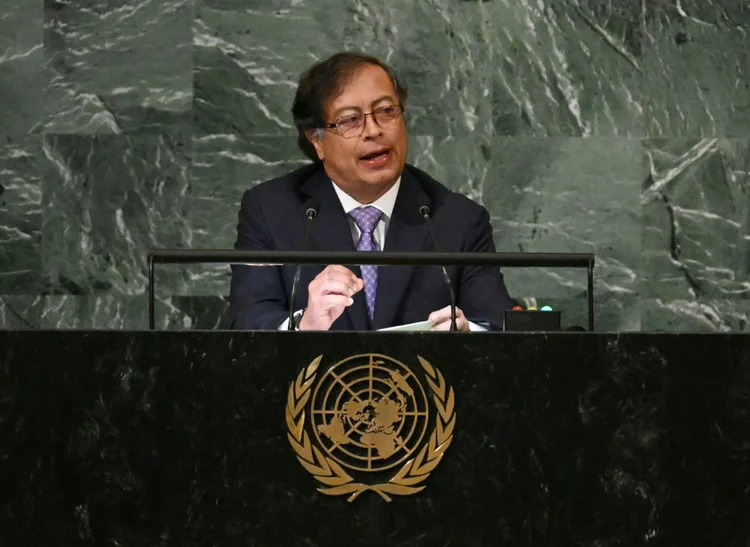 O presidente colombiano Gustavo Petro discursa na 77ª Assembleia Geral da ONU, em Nova York (AFP/AFP Photo)