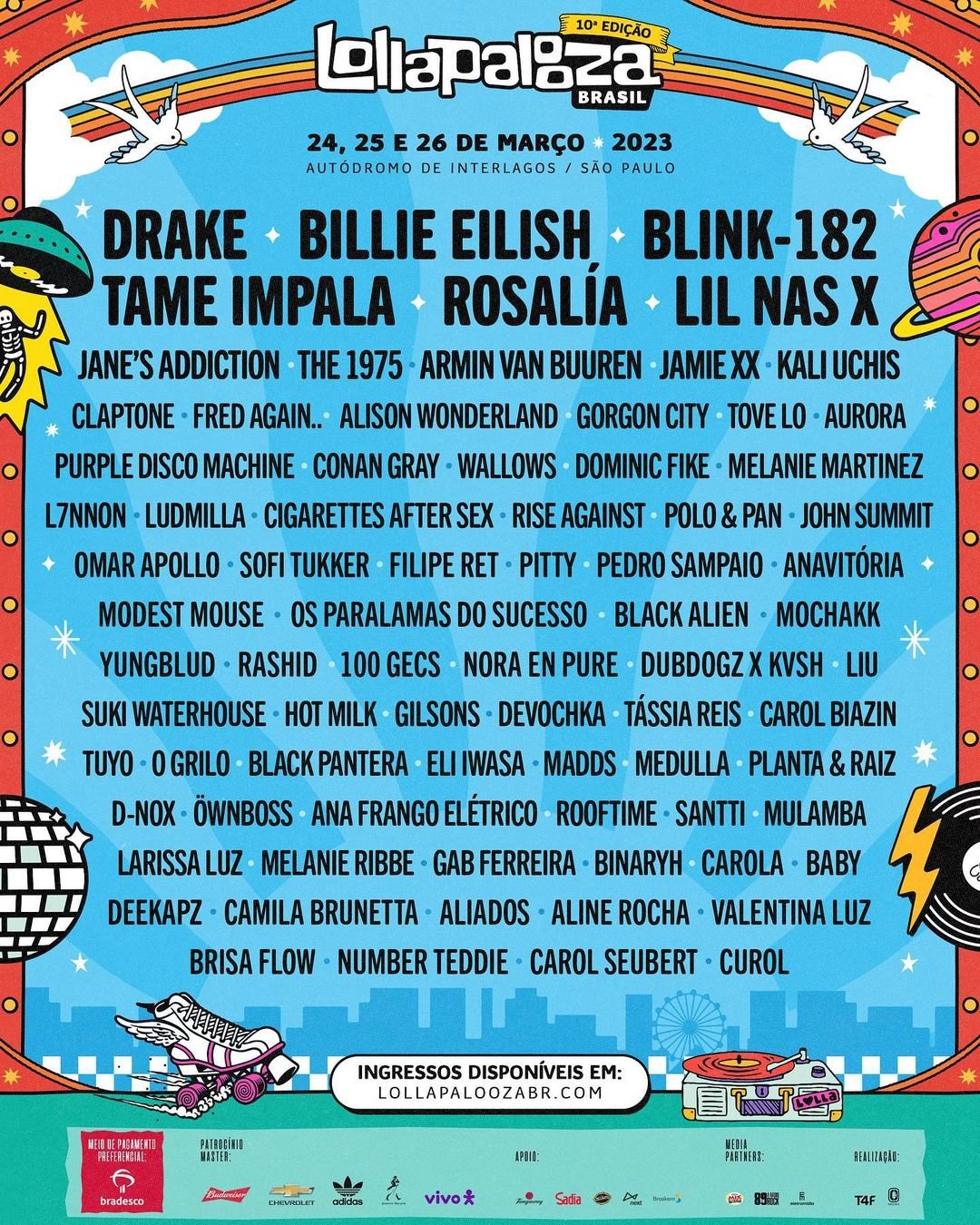 Drake, Blink182 e Billie Eilish Lollapalooza anuncia lineup da