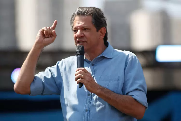 Sao Paulo Governor candidate Fernando Haddad delivers a speech during a campaign rally of Brazilian presidential candidate for the leftist Workers Party (PT) and former president (2003-2010) Luiz Inacio Lula da Silva (out of frame) in Taboao da Serra, Sao Paulo, Brazil, on September 10, 2022. - Brazil holds presidential elections on October 2. (Photo by Miguel SCHINCARIOL / AFP) (Photo by MIGUEL SCHINCARIOL/AFP via Getty Images) (Miguel SCHINCARIOL / AFP/Getty Images)