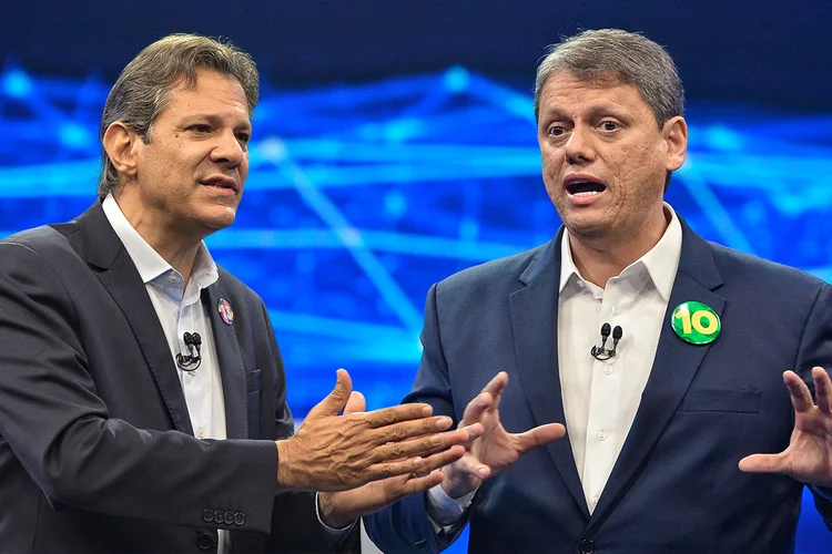 Fernando Haddad (PT) e Tarcísio de Freitas (Republicanos) (Renato Pizzutto/Band/Divulgação)