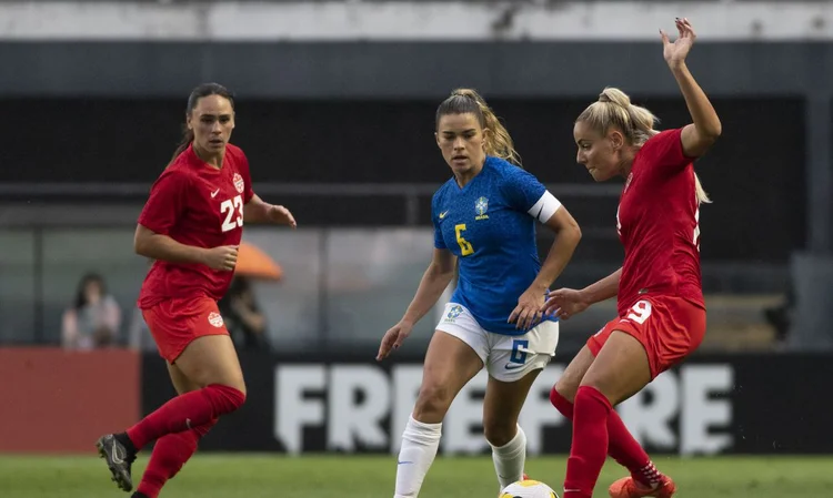 Seleção canadense em amistoso contra o Brasil no ano passado (Thais Magalhães/ CBF/Divulgação)