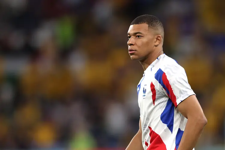 AL WAKRAH, QATAR - NOVEMBER 22: Kylian Mbappe of France is seen prior to the FIFA World Cup Qatar 2022 Group D match between France and Australia at Al Janoub Stadium on November 22, 2022 in Al Wakrah, Qatar. (Photo by Patrick Smith - FIFA/FIFA via Getty Images) (Patrick Smith - FIFA/FIFA/Getty Images)