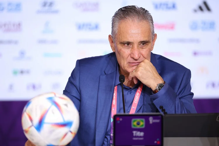 LUSAIL CITY, QATAR - NOVEMBER 24: Adenor Leonardo Bacchi, Head Coach of Brazil, speaks to the media during a post match interview after the FIFA World Cup Qatar 2022 Group G match between Brazil and Serbia at Lusail Stadium on November 24, 2022 in Lusail City, Qatar. (Photo by Hector Vivas - FIFA/FIFA via Getty Images) (Hector Vivas - FIFA/FIFA/Getty Images)