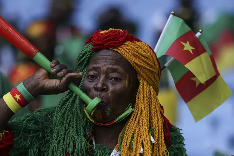 AL WAKRAH, QATAR - NOVEMBER 24: Fans of Cameroon prior to  the FIFA World Cup Qatar 2022 Group G match between Switzerland and Cameroon at Al Janoub Stadium on November 24, 2022 in Al Wakrah, Qatar. (Photo by Maja Hitij - FIFA/FIFA via Getty Images) (Maja Hitij - FIFA/FIFA/Getty Images)