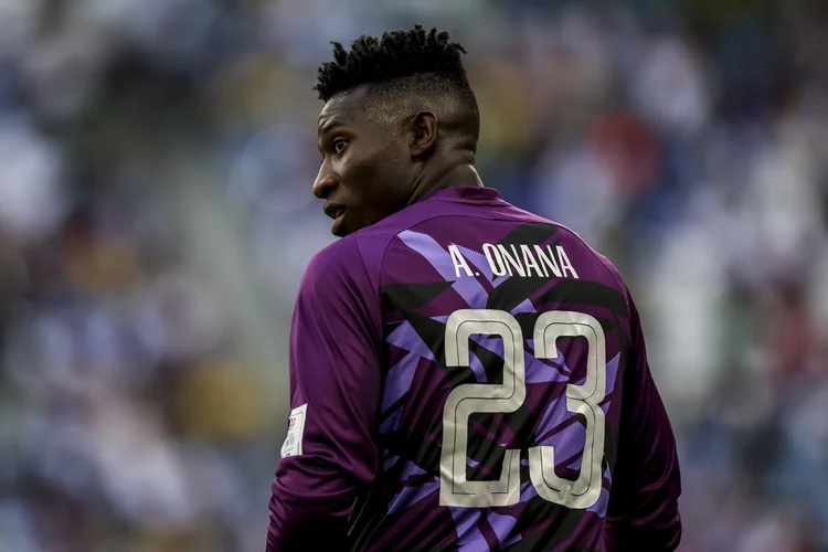 AL WAKRAH, QATAR - NOVEMBER 24: Andre Onana of Cameroon   during the FIFA World Cup Qatar 2022 Group G match between Switzerland and Cameroon at Al Janoub Stadium on November 24, 2022 in Al Wakrah, Qatar. (Photo by Maja Hitij - FIFA/FIFA via Getty Images) (Maja Hitij/Getty Images)