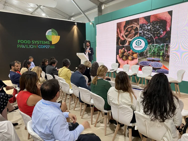 Legenda: Gustavo Guadagnini, presidente do The Good Food Institute Brasil, na COP27: há uma necessidade de financiar talentos que estejam próximos aos problemas que precisam ser resolvidos, levando em conta as particularidades de cada território (The Good Food Institute Brasil./Divulgação)