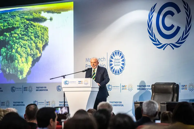 Lula na COP27: em seu discurso, presidente eleito disse que o Brasil está de volta ao palco internacional e prometeu cobrar países ricos (Leandro Fonseca/Exame)