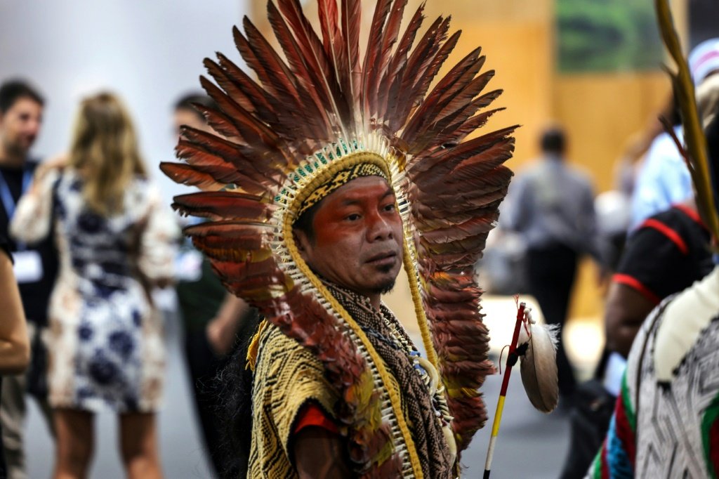 O indígena Ninawa Inu Huni kui Pereira Nunes, presidente da Federação do Povo Huni Kuin do Estado do Acre (Fephac), Brasil, fotografado durante a COP27