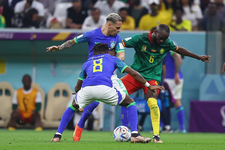LUSAIL CITY, QATAR - DECEMBER 02: Nicolas Moumi Ngamaleu of Cameroon in action during the FIFA World Cup Qatar 2022 Group G match between Cameroon and Brazil at Lusail Stadium on December 2, 2022 in Lusail City, Qatar. (Photo by Pawel Andrachiewicz/PressFocus/MB Media/Getty Images) (Pawel Andrachiewicz/PressFocus/MB Media/Getty Images)
