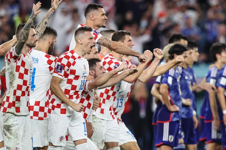 AL WAKRAH, QATAR - DECEMBER 05: Crotia celebrate a goal during the FIFA World Cup Qatar 2022 Round of 16 match between Japan and Croatia at Al Janoub Stadium on December 5, 2022 in Al Wakrah, Qatar. (Photo by Charlotte Wilson/Offside/Offside via Getty Images) (Charlotte Wilson/Getty Images)