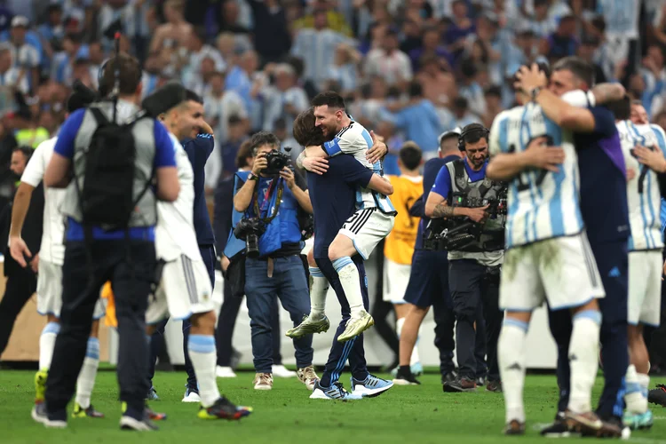 LUSAIL CITY, QATAR - DECEMBER 18: Lionel Messi of Argentina celebrates after the team's victory in the penalty shoot out during the FIFA World Cup Qatar 2022 Final match between Argentina and France at Lusail Stadium on December 18, 2022 in Lusail City, Qatar. (Photo by Lars Baron/Getty Images) (Lars Baron/Getty Images)