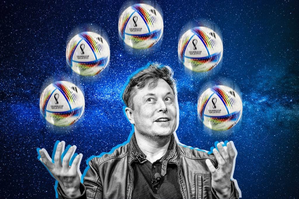 Elon Musk envia bolas da Copa do Mundo para o espaço para promover Starlink (Brendan Smialowski/AFP/Montagem/Exame)