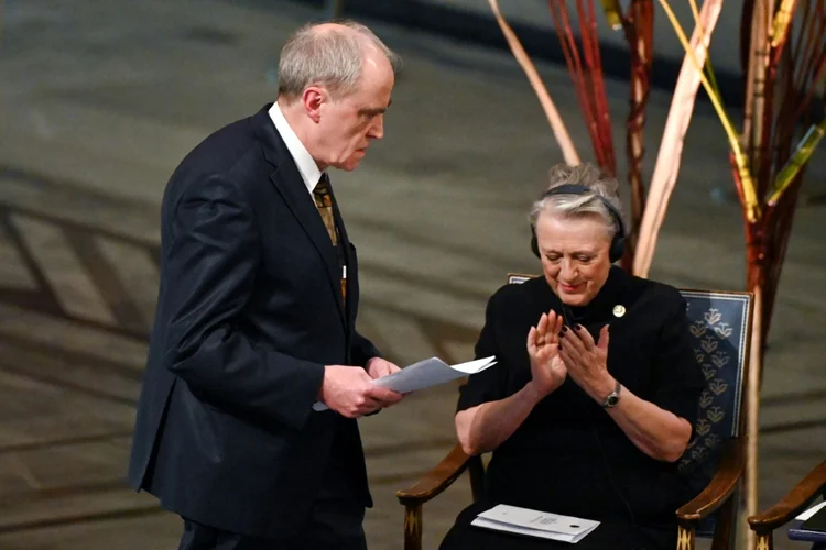 Yan Rachinsky, presidente da ONG Memorial, após o discurso de aceitação do prêmio Nobel da Paz, em Oslo. (AFP/AFP)