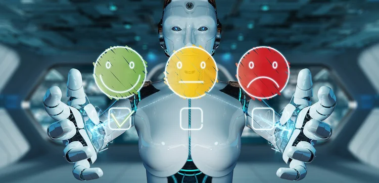 White cyborg on blurred background using thin line customer satisfaction rating (AdobeStock/Reprodução)