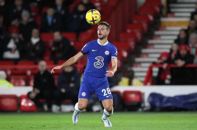 NOTTINGHAM, ENGLAND - JANUARY 01:Chelsea's Cesar Azpilicueta  during the Premier League match between Nottingham Forest and Chelsea FC at City Ground on January 1, 2023 in Nottingham, United Kingdom. (Photo by Mick Walker - CameraSport via Getty Images) (Mick Walker/Getty Images)