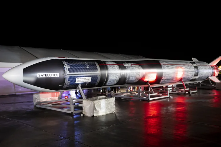 NEWQUAY, ENGLAND - JANUARY 09: A model of the LauncherOne rocket as Cosmic Girl, a Boeing 747-400 aircraft, prepares to take off at Cornwall Airport Newquay on January 9, 2023 in Newquay, United Kingdom. Virgin Orbit launches its LauncherOne rocket from the spaceport in Cornwall, marking the first ever orbital launch from the UK. The mission has been named Start Me Up after the Rolling Stones hit. (Photo by Matthew Horwood/Getty Images) (Matthew Horwood/Getty Images)