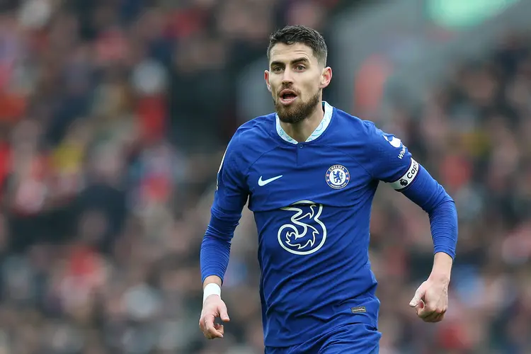 LIVERPOOL, ENGLAND - JANUARY 21: Jorginho of Chelsea looks on during the Premier League match between Liverpool FC and Chelsea FC at Anfield on January 21, 2023 in Liverpool, England. (Photo by Chelsea FC/Chelsea FC via Getty Images) (Chelsea FC/Getty Images)