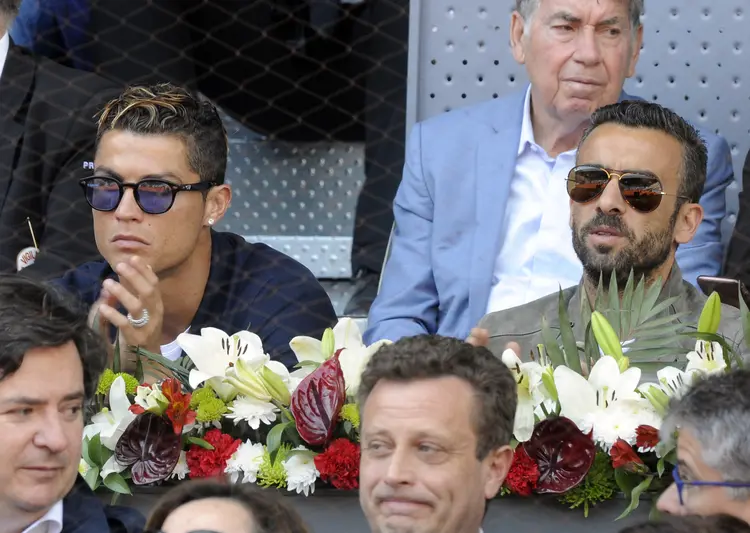 MADRID, SPAIN - MAY 13: Cristiano Ronaldo and Ricardo Regufe (R) attend Mutua Madrid Open tennis at La Caja Magica on May 13, 2017 in Madrid, Spain.  (Photo by Europa Press/Europa Press via Getty Images) (Europa Press/Getty Images)