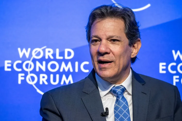 New Brazilian Finance Minister Fernando Haddad speaks during a session of the World Economic Forum (WEF) annual meeting in Davos on January 17, 2023. (Photo by Fabrice COFFRINI / AFP) (Photo by FABRICE COFFRINI/AFP via Getty Images) (FABRICE COFFRINI/AFP/Getty Images)