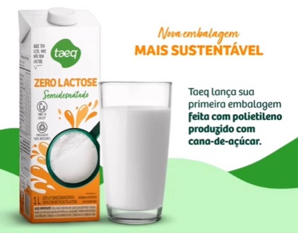 Taeq relança leite zero lactose com embalagem Tetra Pak feita de cana