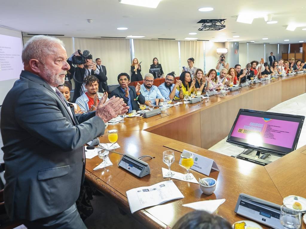 Presidente da República, Luiz Inácio Lula da Silva, durante encontro com o grupo Influenciadores pela Democracia (Ricardo Stuckert/PR/Flickr)
