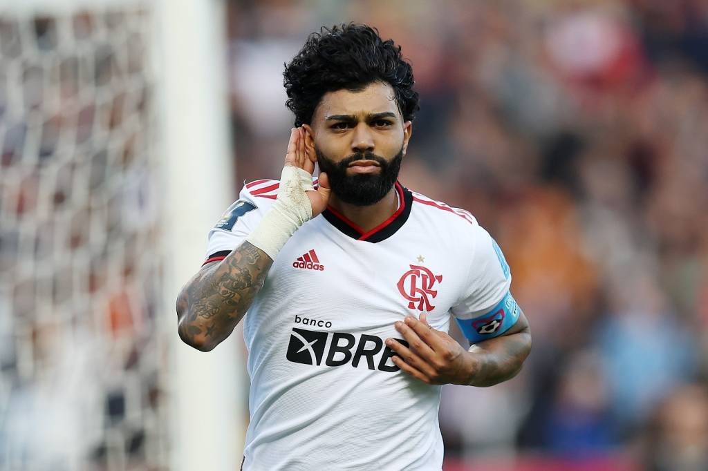 RABAT, MOROCCO - FEBRUARY 11: Gabriel Barbosa of Flamengo celebrates after scoring their sides third goal from the penalty spot during the FIFA Club World Cup Morocco 2022 3rd Place match between Al Ahly and Flamengo at Prince Moulay Abdellah on February 11, 2023 in Rabat, Morocco. (Photo by Christopher Lee - FIFA/FIFA via Getty Images) (Christopher Lee - FIFA/FIFA/Getty Images)