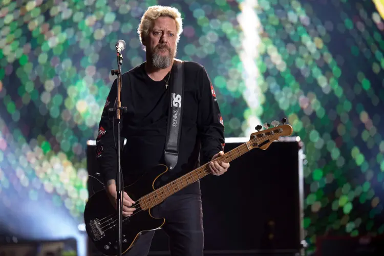 Canisso, bassist of the Brazilian rock band Raimundos performs during a joint presentation with Brazilian rock band CPM22 during the Rock in Rio festival at the Olympic Park, Rio de Janeiro, Brazil, on September 28, 2019. - The week-long Rock in Rio festival started September 27, with international stars as headliners, over 700,000 spectators and social actions including the preservation of the Amazon. (Photo by Mauro Pimentel / AFP)        (Photo credit should read MAURO PIMENTEL/AFP via Getty Images) (MAURO PIMENTEL/AFP/Getty Images)