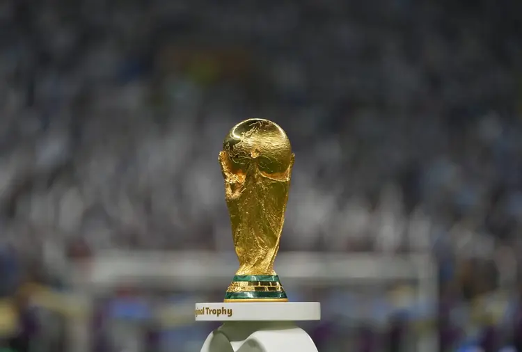 LUSAIL CITY, QATAR - DECEMBER 18: World Cup trophy prior to the FIFA World Cup Qatar 2022 Final match between Argentina and France at Lusail Stadium on December 18, 2022 in Lusail City, Qatar. (Photo by Ulrik Pedersen/Defodi Images via Getty Images) (Ulrik Pedersen/Defodi Images/Getty Images)